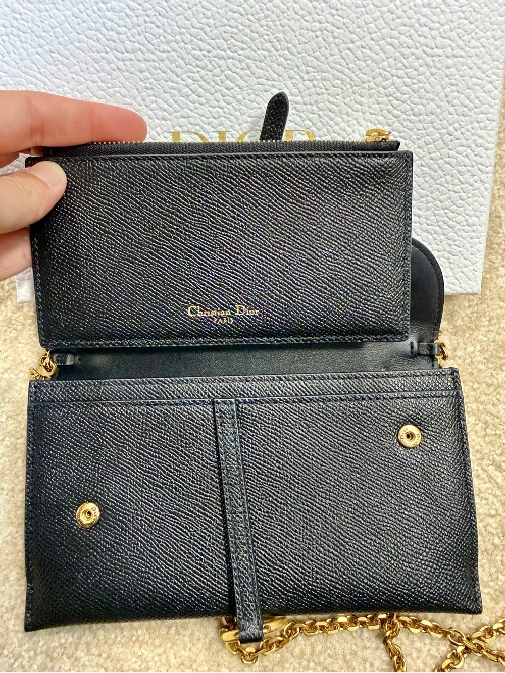 Dior Black Wallet on a Chain with Gold Chain and 'D' Charm - Picture 5 of 6